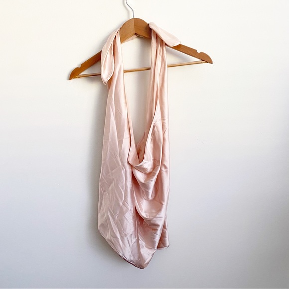 Ramy Brook || Harriet Convertible Silk Charmeuse Top Blush L Halter One Shoulder - Picture 2 of 9